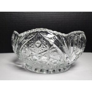 VTG L.E. Smith Crystal Bowl Hobstar and Daisy No 346 Cupped Footed Sawtooth Rim